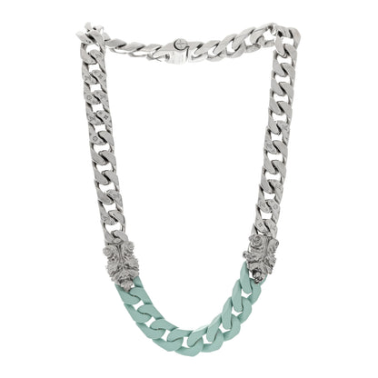 Louis Vuitton Metal Ceramic LV Sculpture Necklace Silver Blue 2 of 3