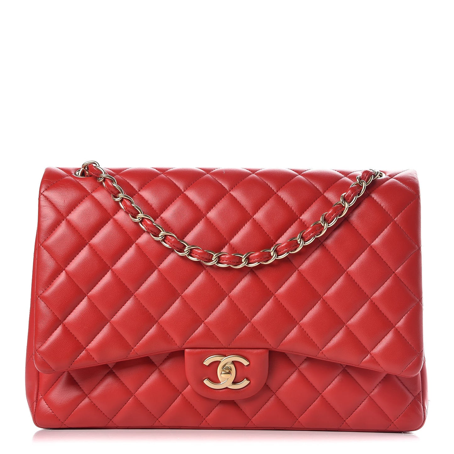 Lambskin Quilted Maxi Double Flap Red