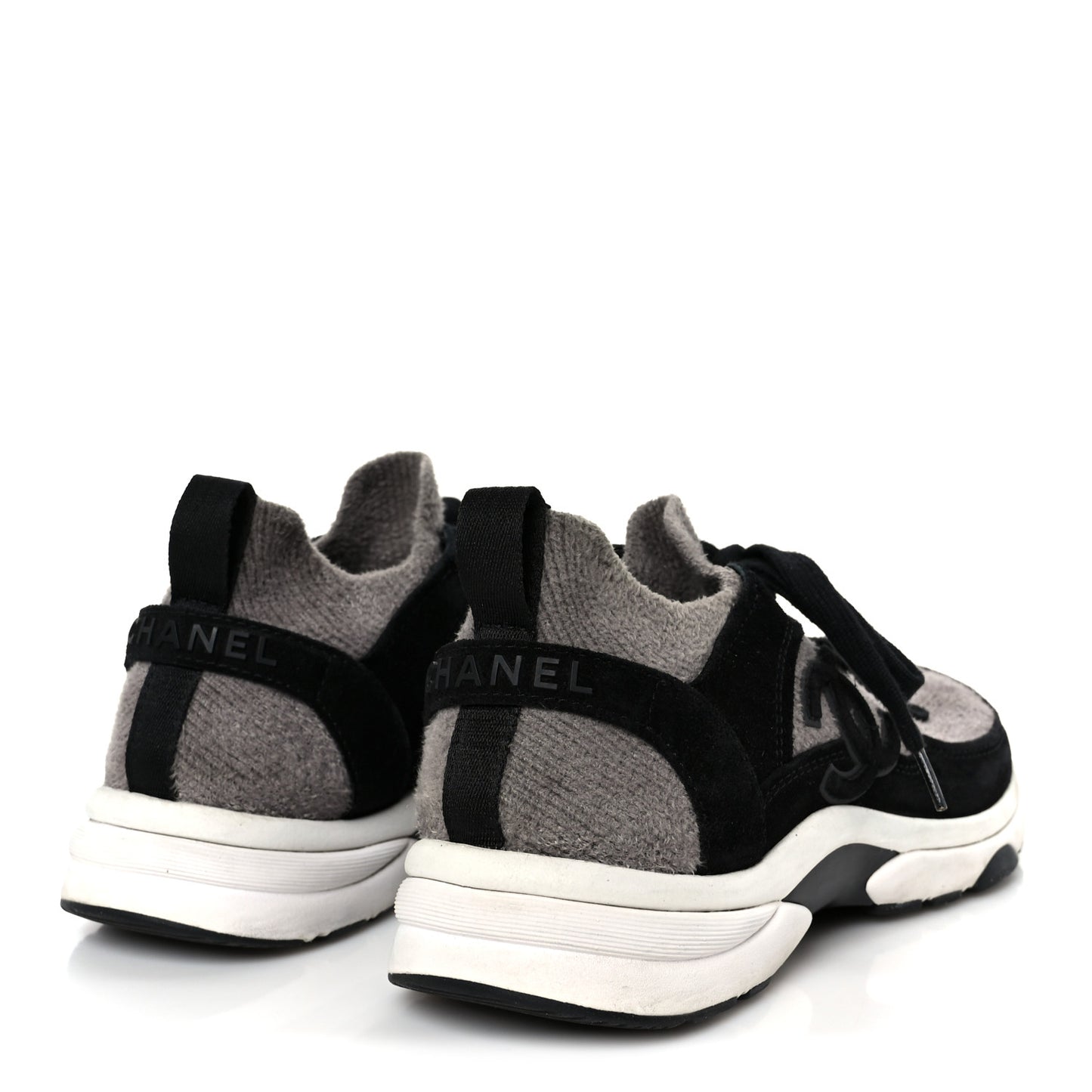 Fabric Suede Calfskin CC Sneakers 38 Gray Black