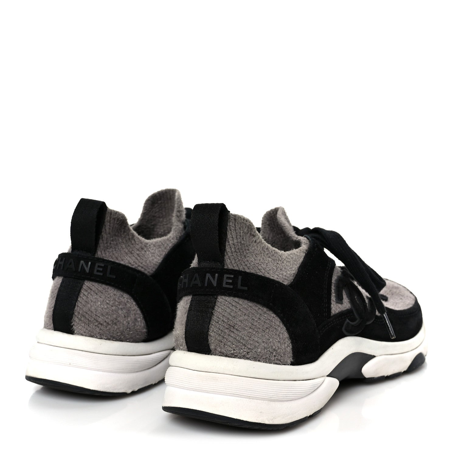 Chanel Fabric Suede Calfskin CC Sneakers 38 Gray Black 5 of 10