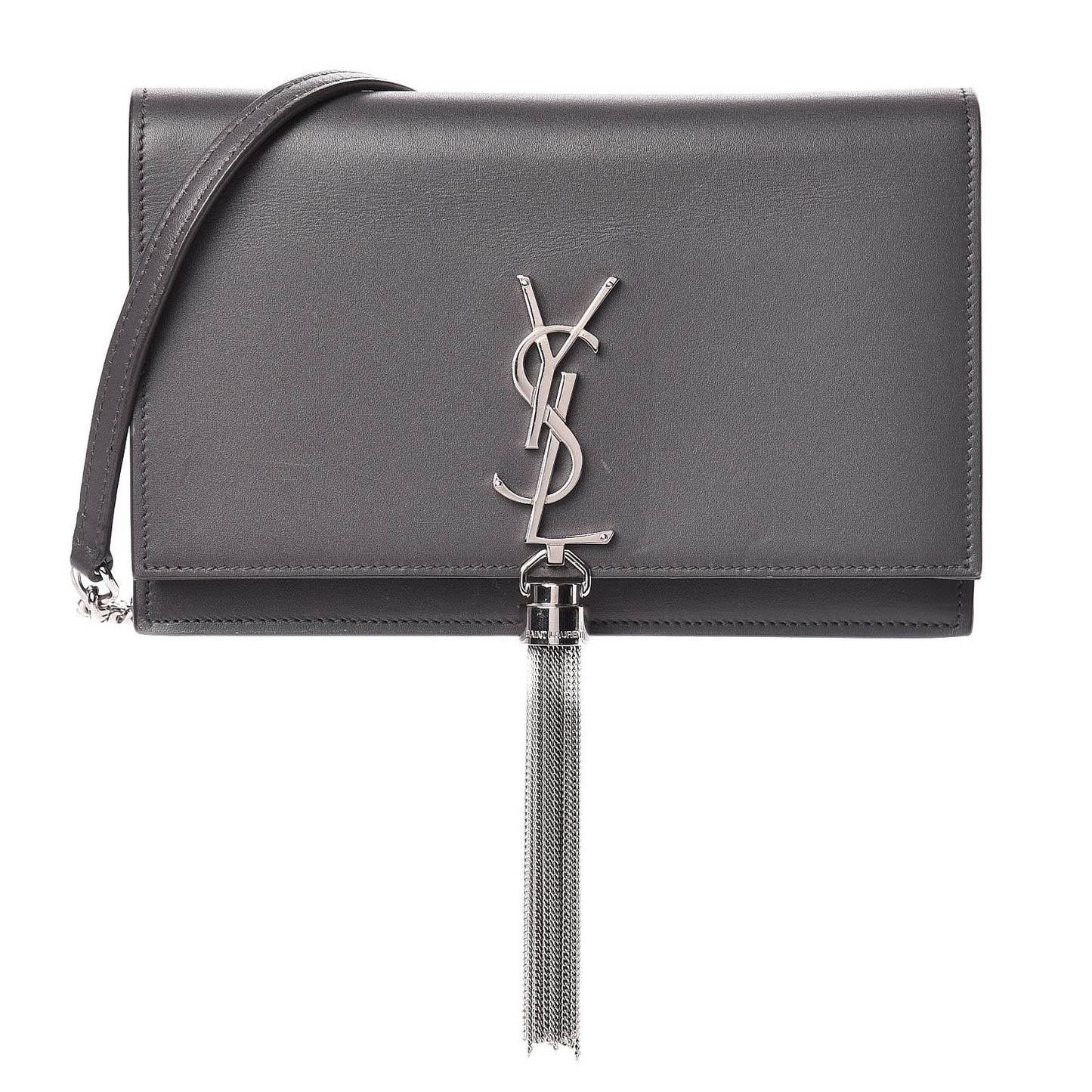 Smooth Calfskin Classic Monogram Kate Tassel Chain Wallet Grey