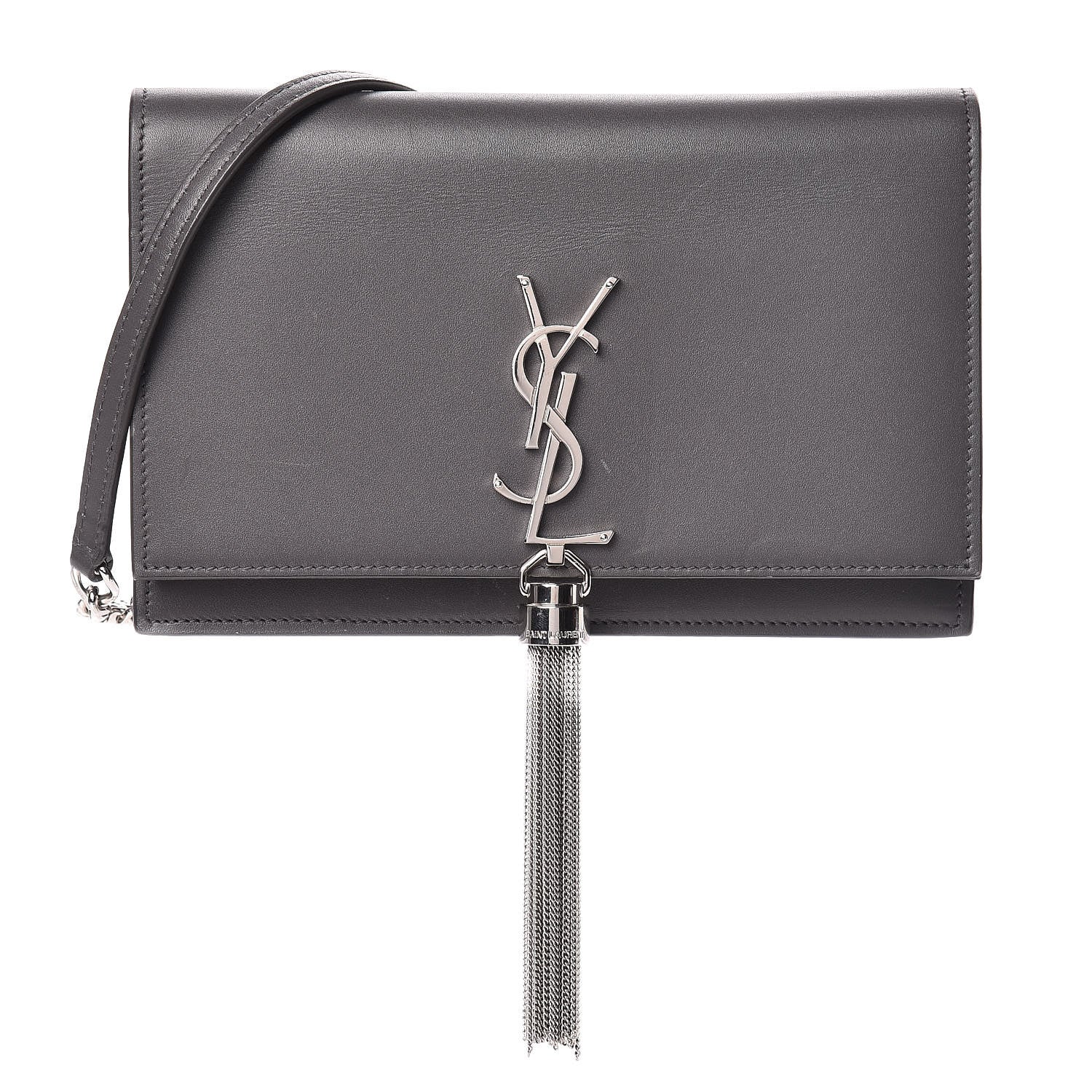 Saint Laurent Smooth Calfskin Classic Monogram Kate Tassel Chain Wallet Grey 1 of 13