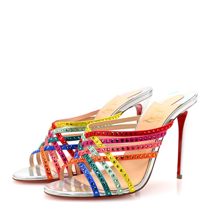 Christian Louboutin Specchio Calfskin Crystal Marthastrass 100 Slide Sandals 39 Silver Multicolor 4 of 8