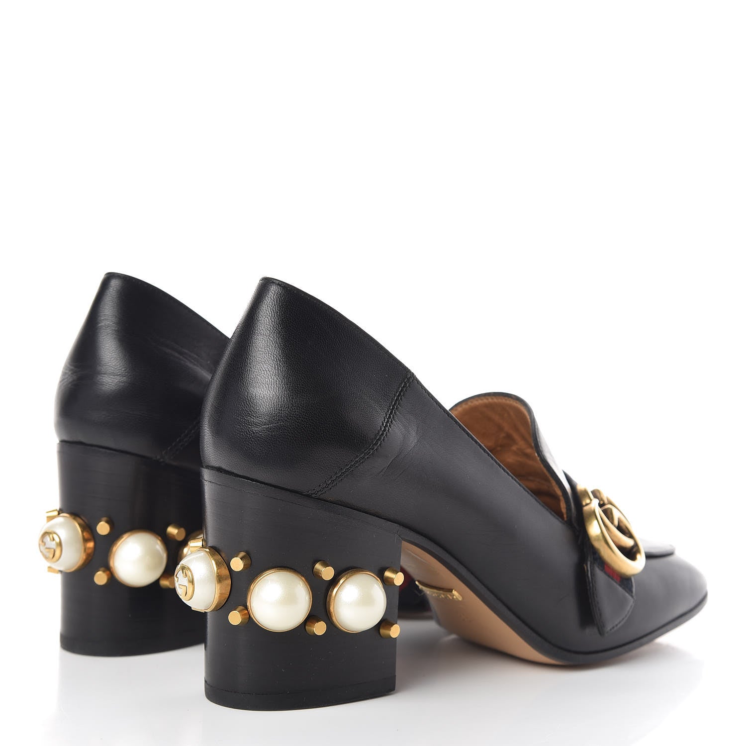 Gucci Malaga Kid Web Pearl Embellished Peyton 75mm Loafer Pumps 36 Black 4 of 11