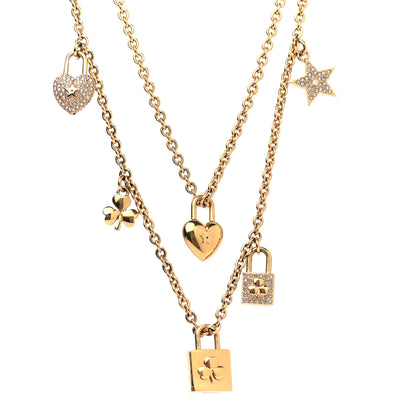Christian Dior Metal Crystal Multi Strand Charms Necklace Gold 7 of 8