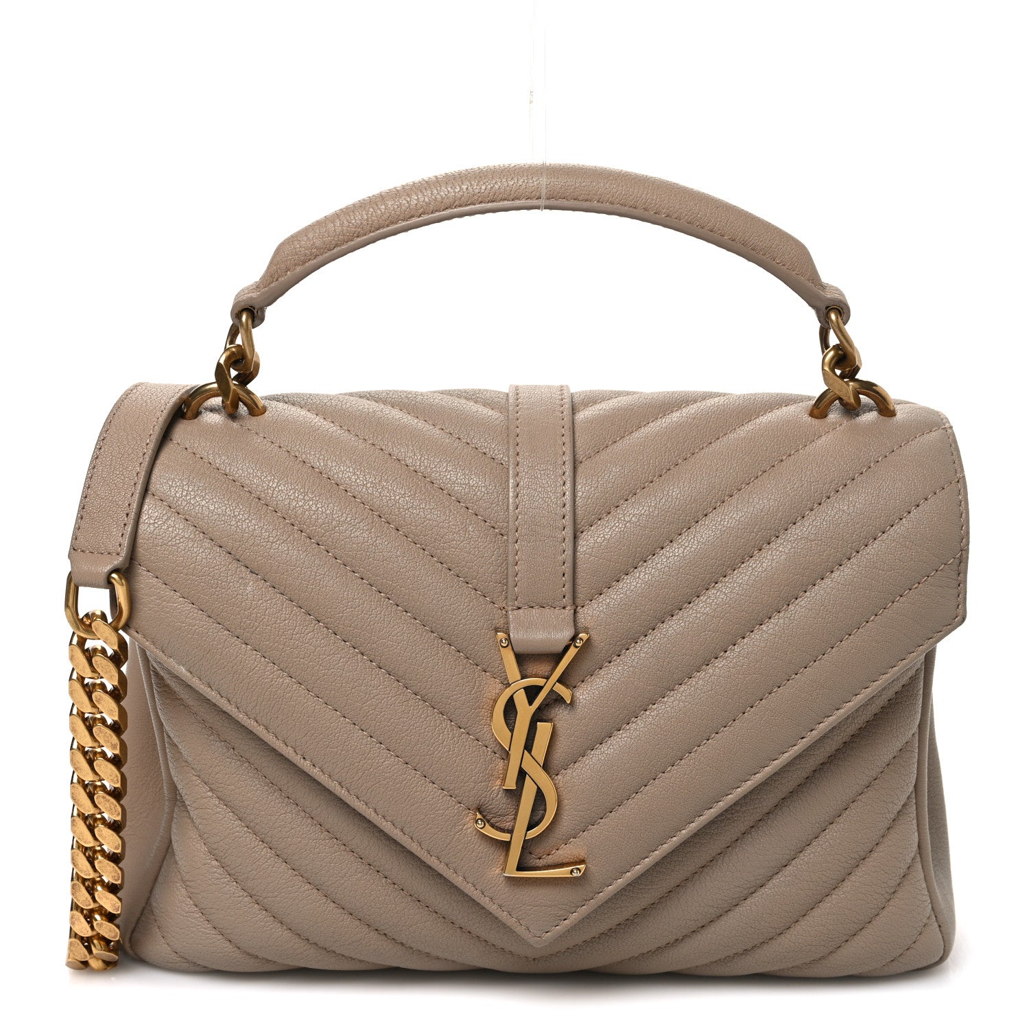 Saint Laurent Sheepskin Matelasse Chevron Monogram Medium College Bag Dark Beige 1 of 11
