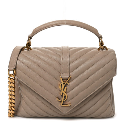 Saint Laurent Sheepskin Matelasse Chevron Monogram Medium College Bag Dark Beige 1 of 11
