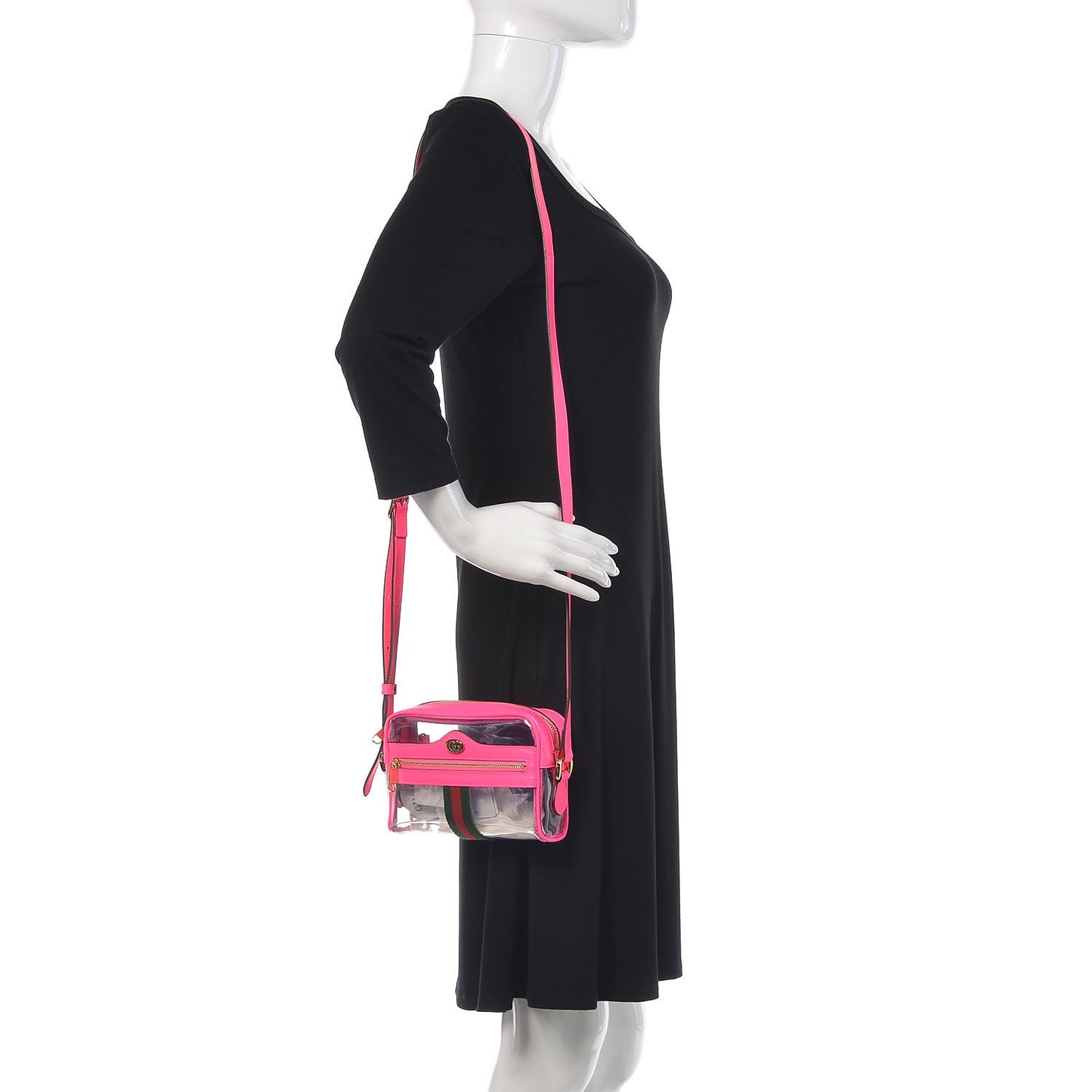 Vinyl Web Mini Ophidia Transparent Shoulder Bag Fluorescent Fuchsia