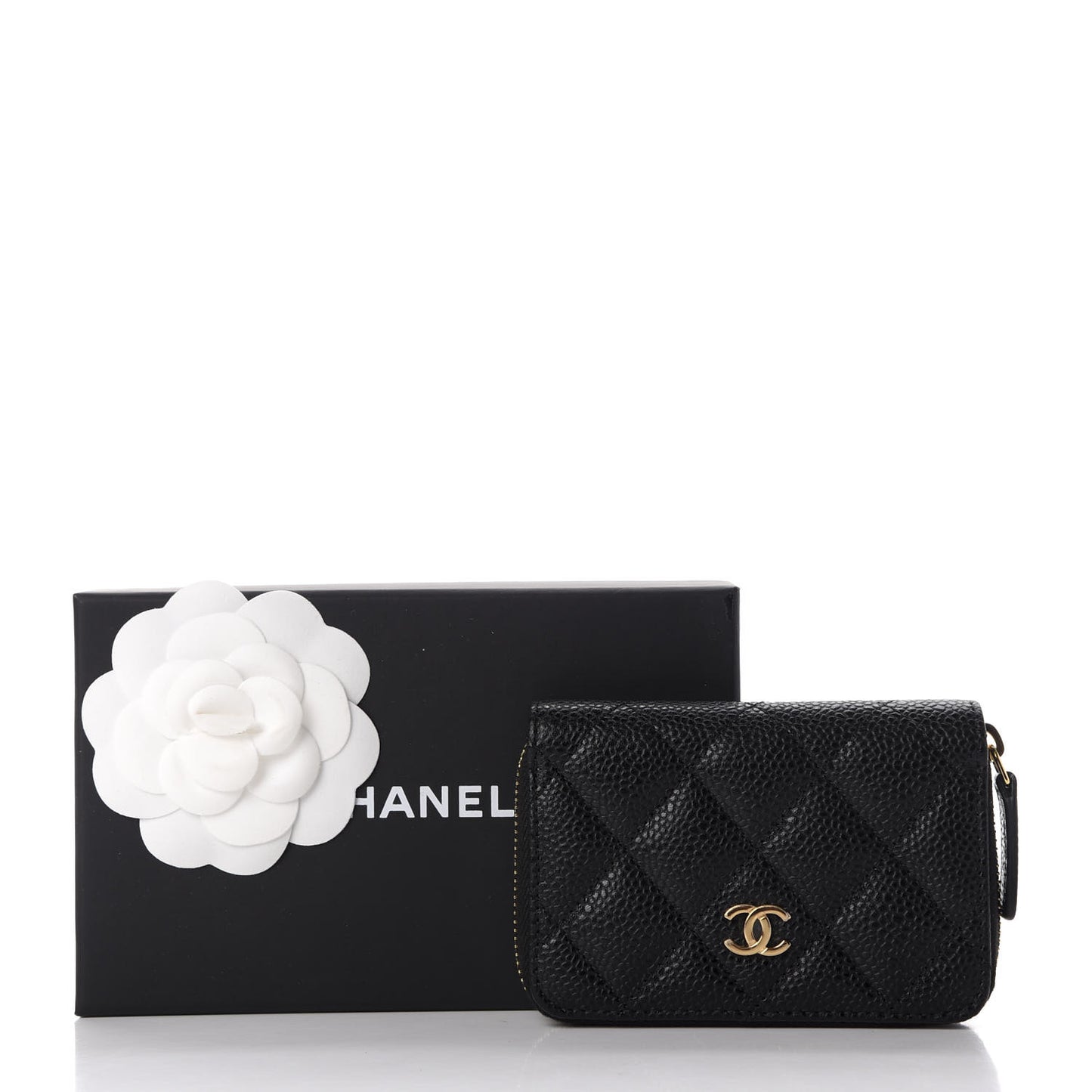 Caviar Quilted Zip Card Holder Black