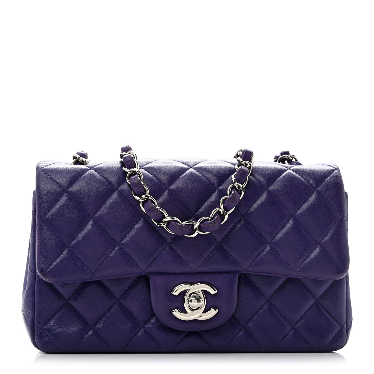 Lambskin Quilted Mini Rectangular Flap Purple