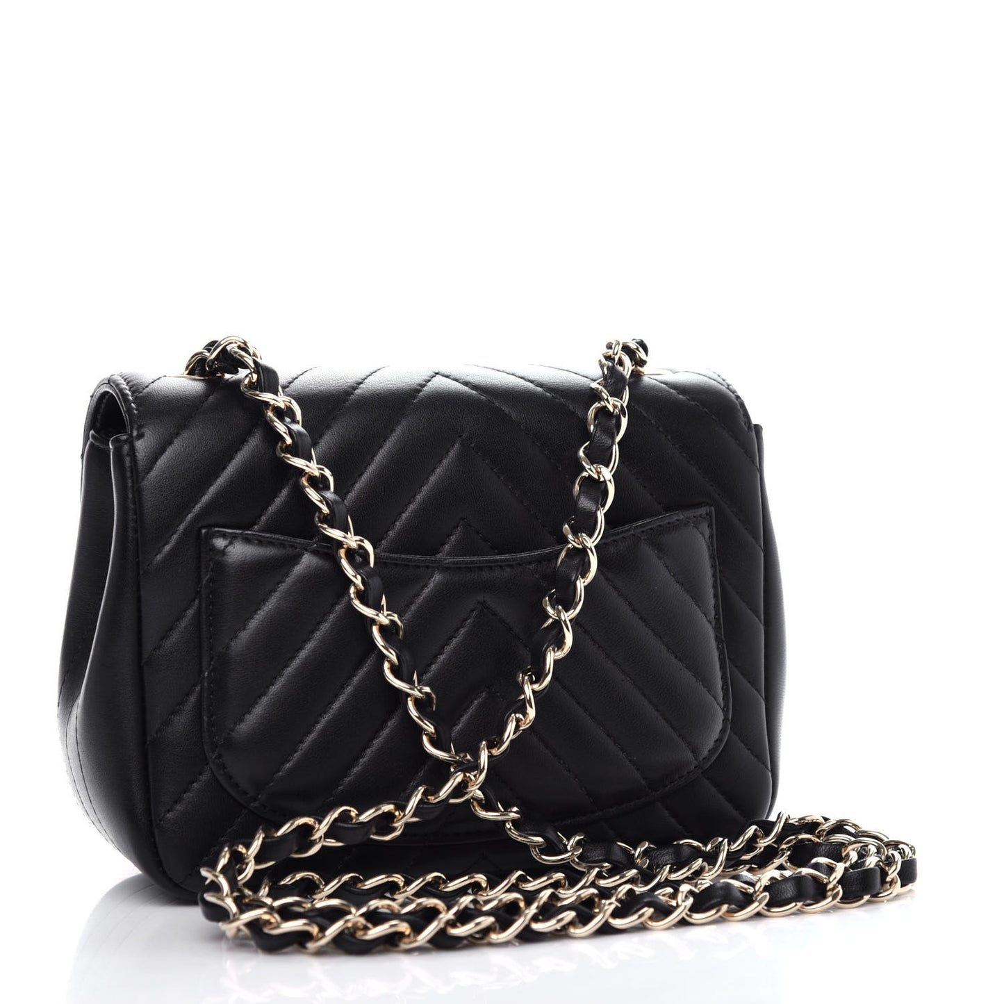 Lambskin Chevron Quilted Mini Square Flap Black