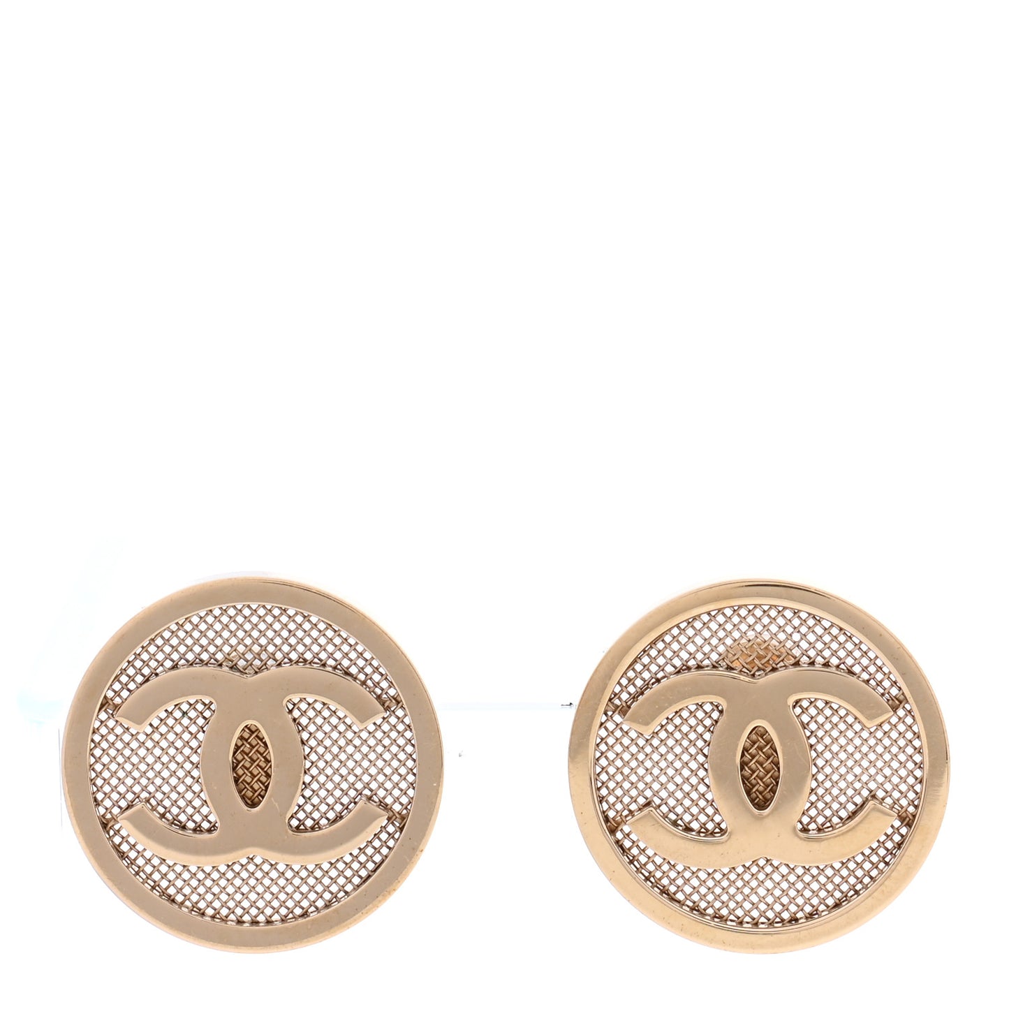 Metal Mesh Circle CC Earrings Gold