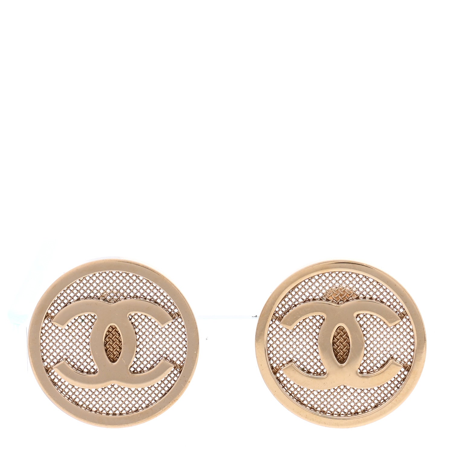 Chanel Metal Mesh Circle CC Earrings Gold 1 of 6