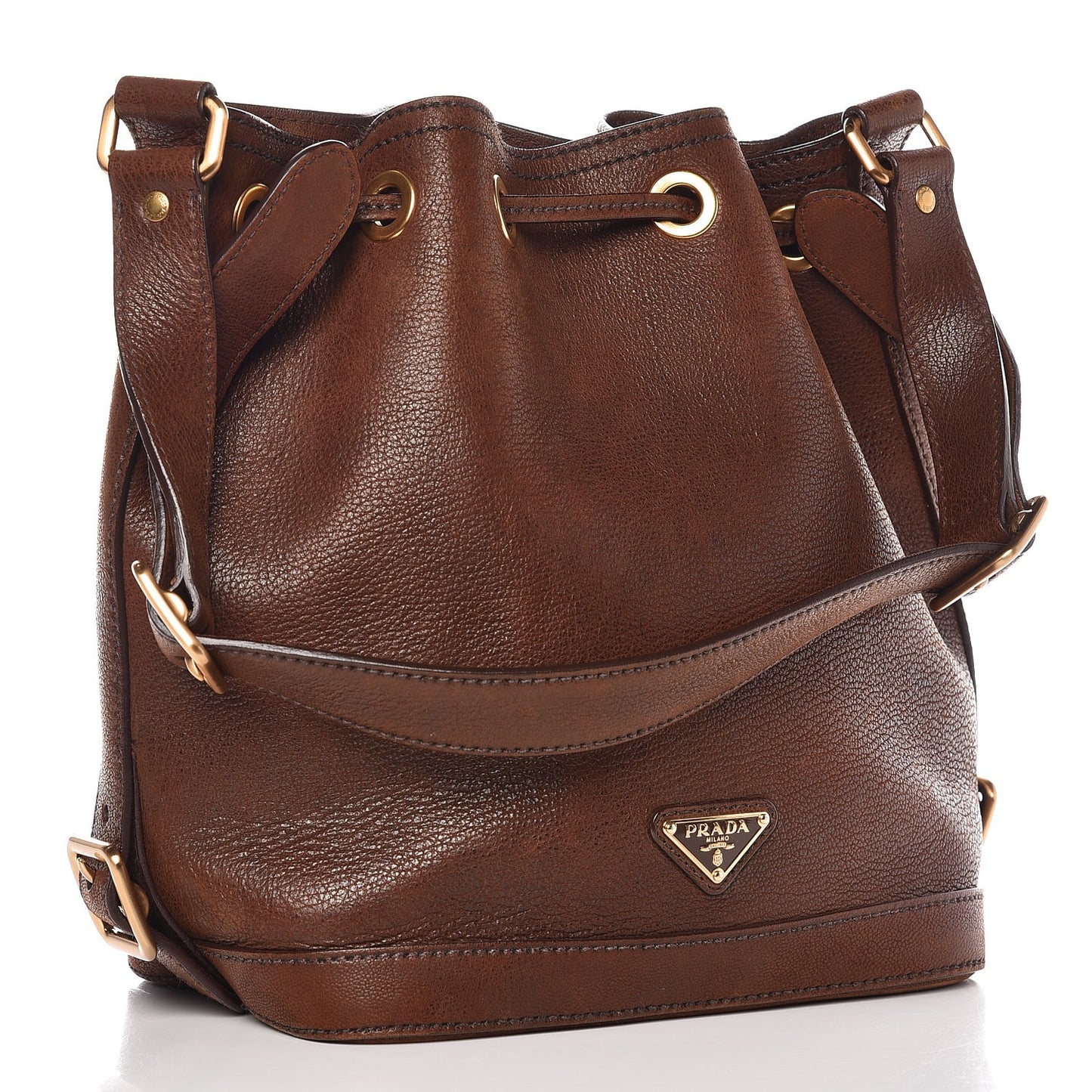 Vitello Daino Drawstring Bucket Brown