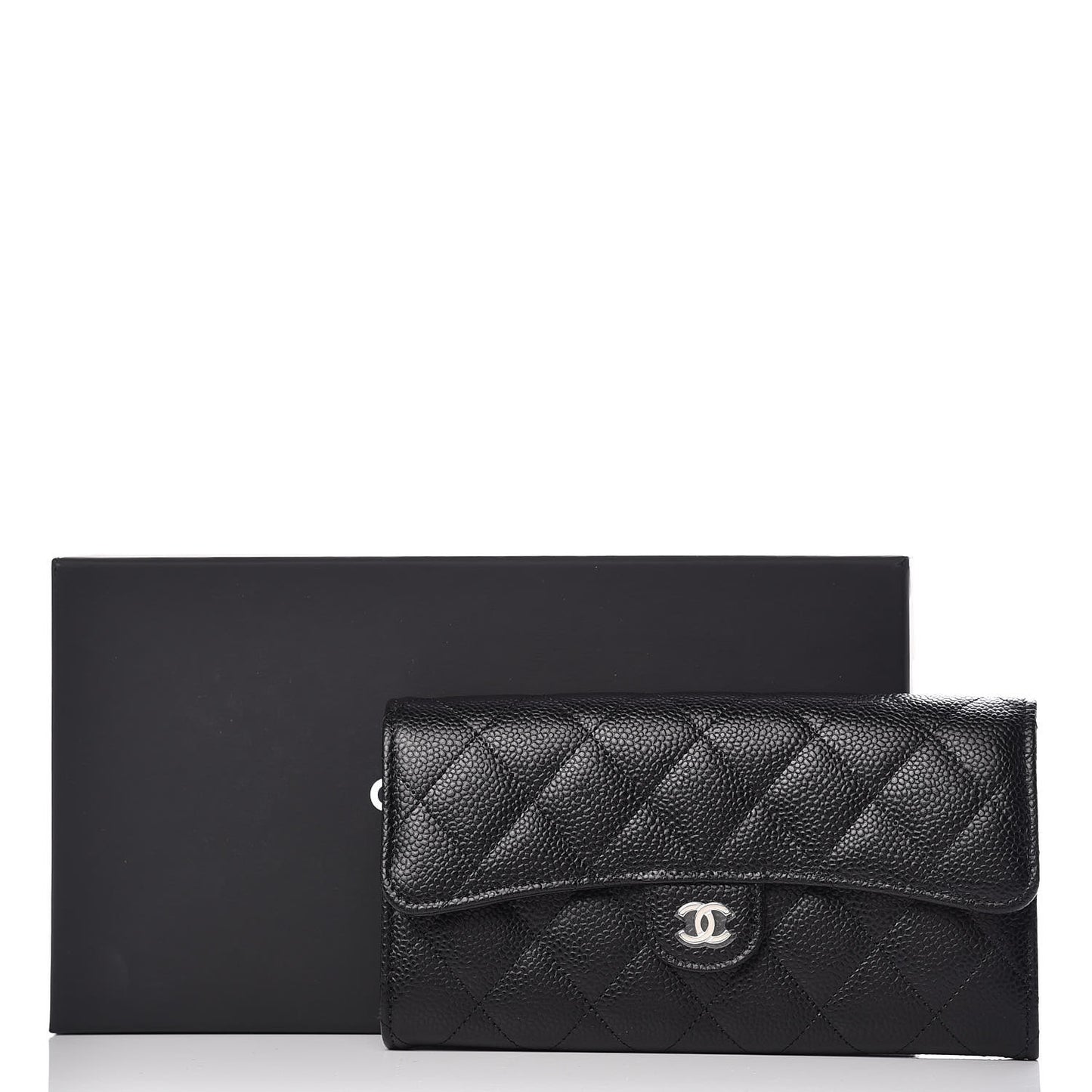 Caviar Quilted Large Gusset Flap Wallet Black