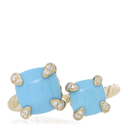 David Yurman 18K Yellow Gold Diamond Turquoise Chatelaine Bypass Ring 55 7.25 1 of 5
