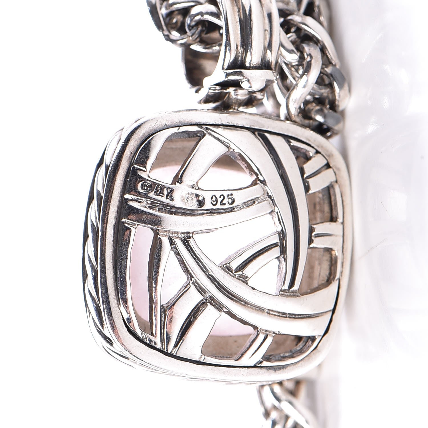 David Yurman Sterling Silver Pave Diamond Rose Quartz 14mm Albion Enhancer Pendant Necklace 8 of 9