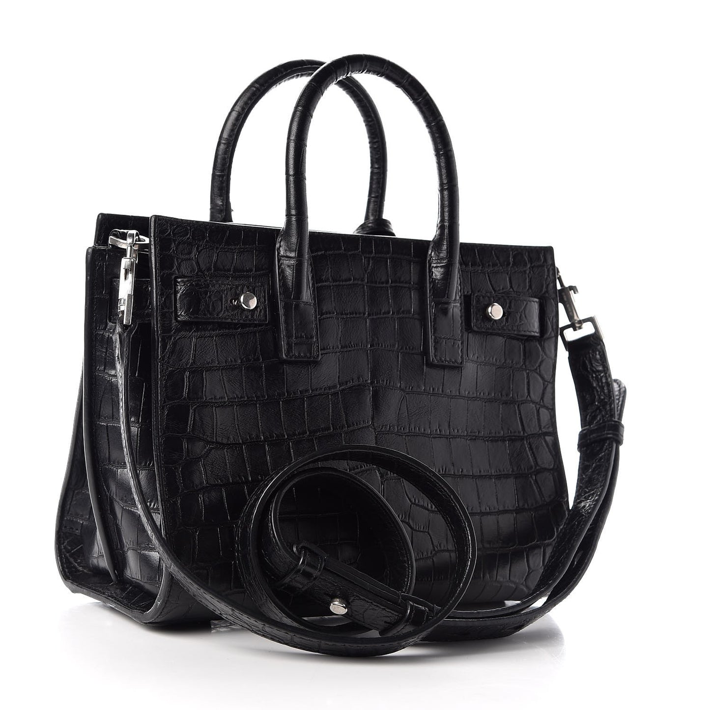 Calfskin Crocodile Embossed Nano Sac De Jour Black