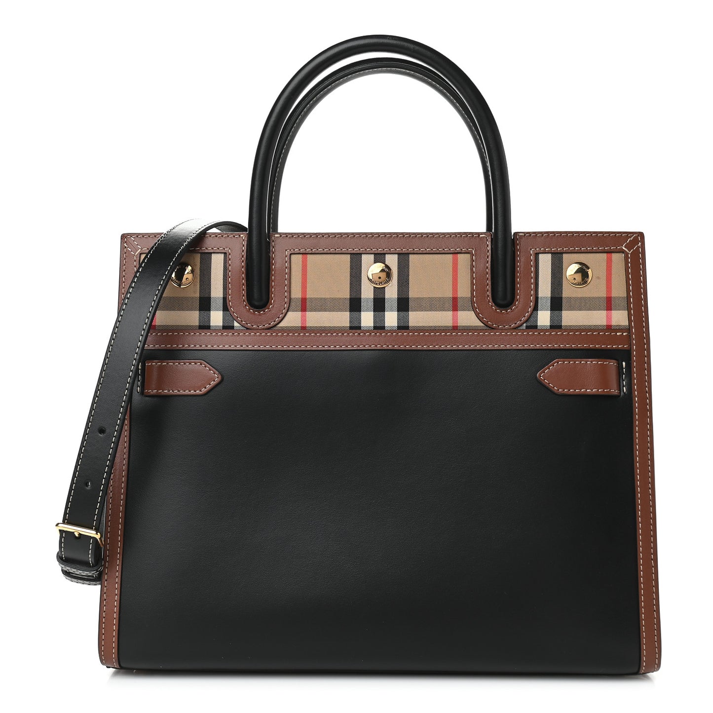 Calfskin Vintage Check Small Two Handle Title Bag Black