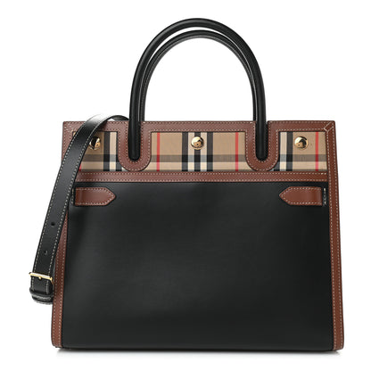 Burberry Calfskin Vintage Check Small Two Handle Title Bag Black 1 of 8