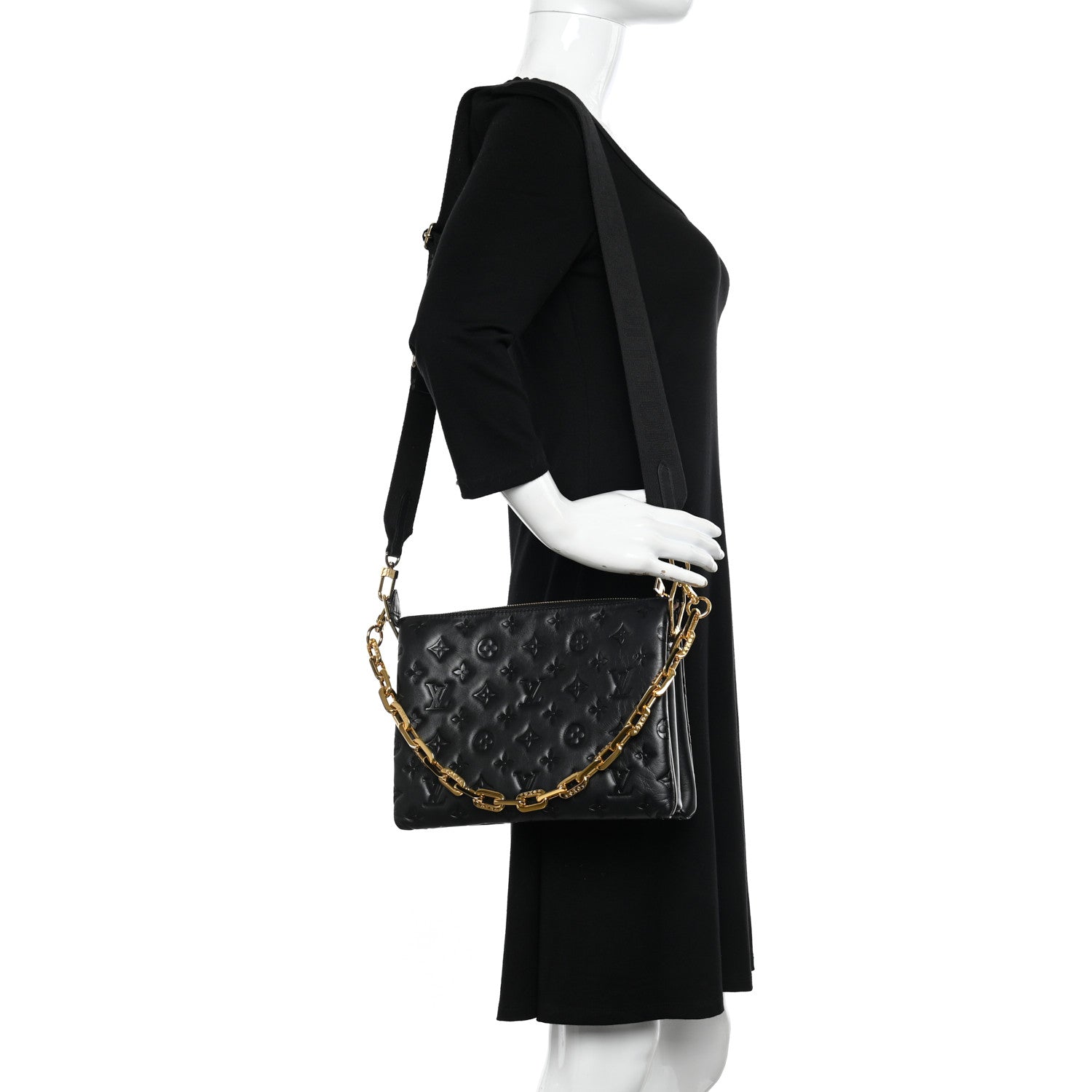 Louis Vuitton Lambskin Embossed Monogram Coussin PM Black 2 of 10