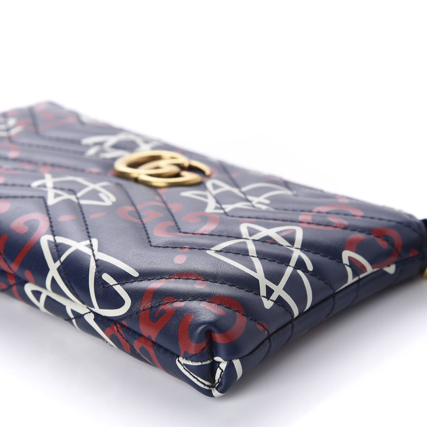 Calfskin Matelasse GucciGhost Mini GG Marmont Chain Bag Blue Agata Hibiscus Red