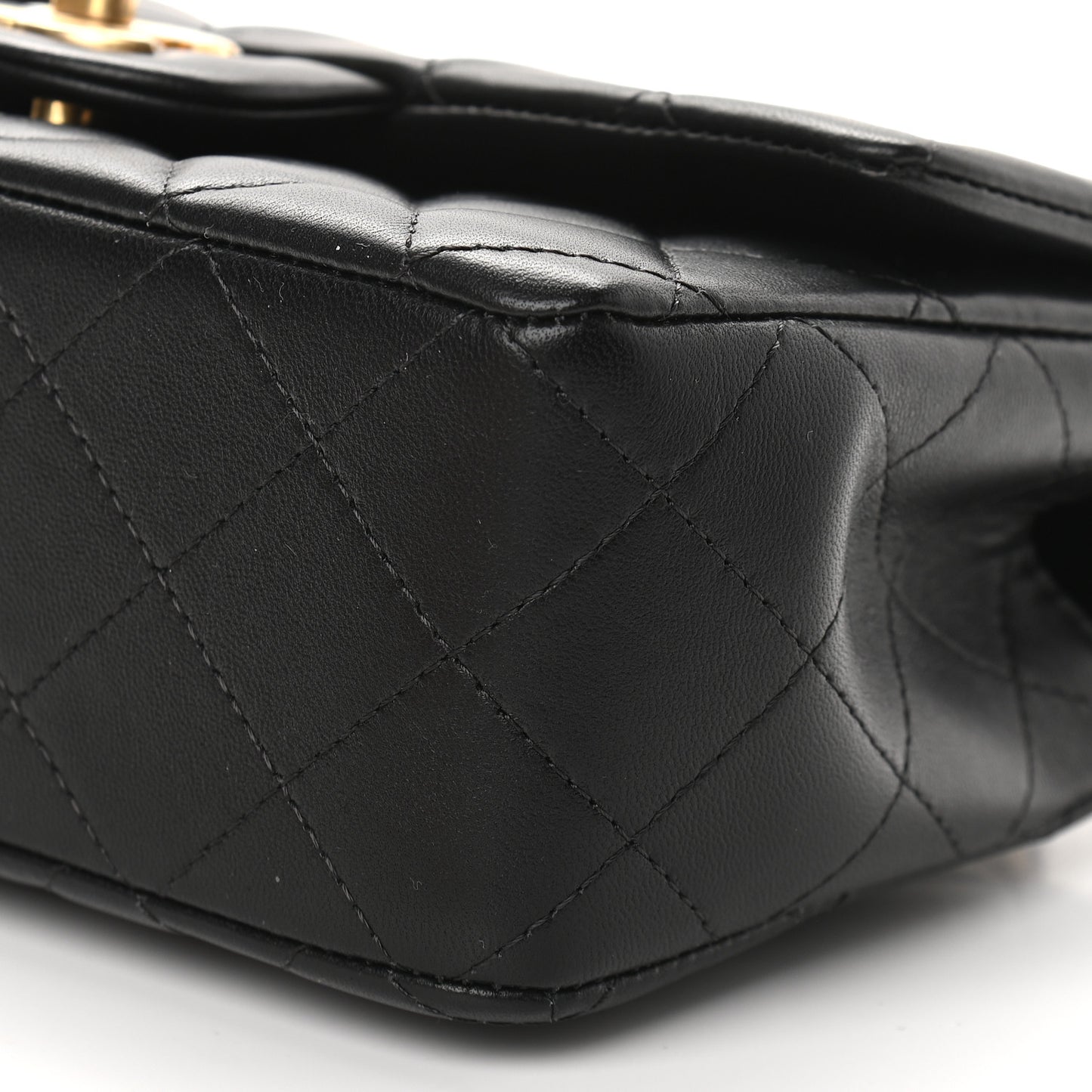 Lambskin Quilted Mini Top Handle Rectangular Flap Black