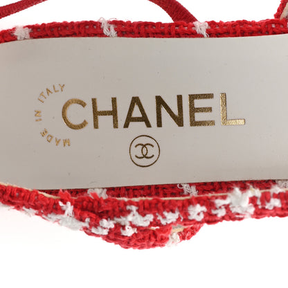 Chanel Tweed Grosgrain Cap Toe CC Slingback Pumps 39 Red White 8 of 11