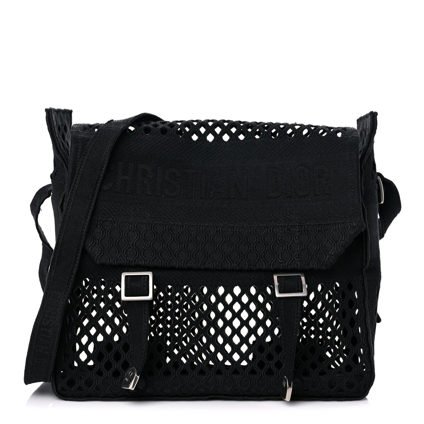 Canvas Embroidered Mesh Diorcamp Messenger Black