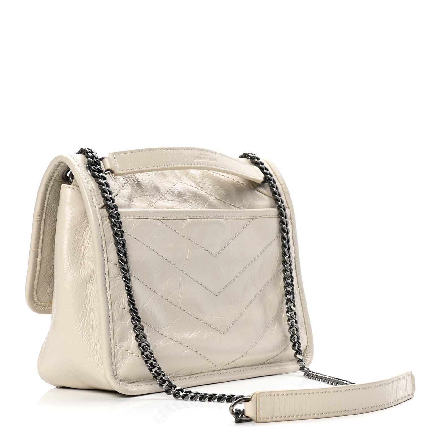 Crinkled Calfskin Matelasse Monogram Baby Niki Chain Satchel Ivory