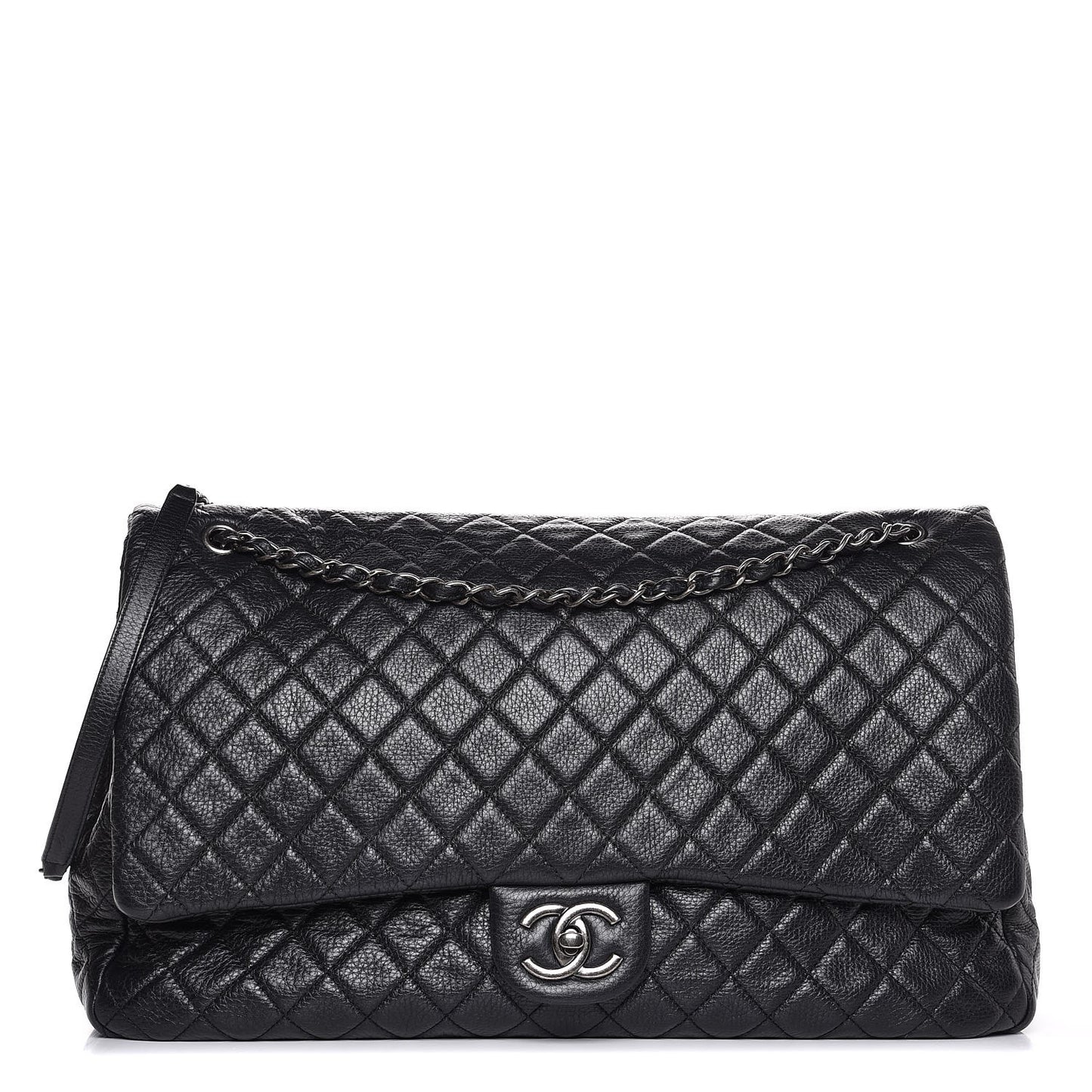 Calfskin Quilted XXL Travel Flap Bag Black