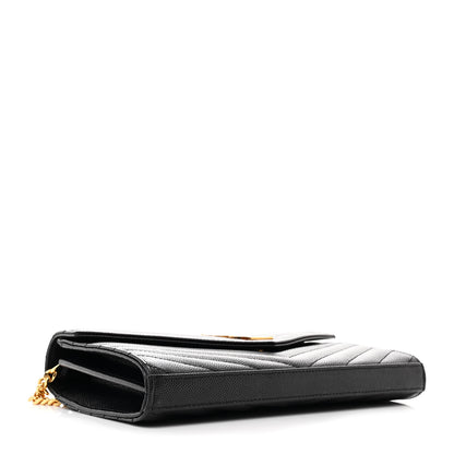 Saint Laurent Grain De Poudre Matelasse Chevron Monogram Chain Wallet Black 4 of 13