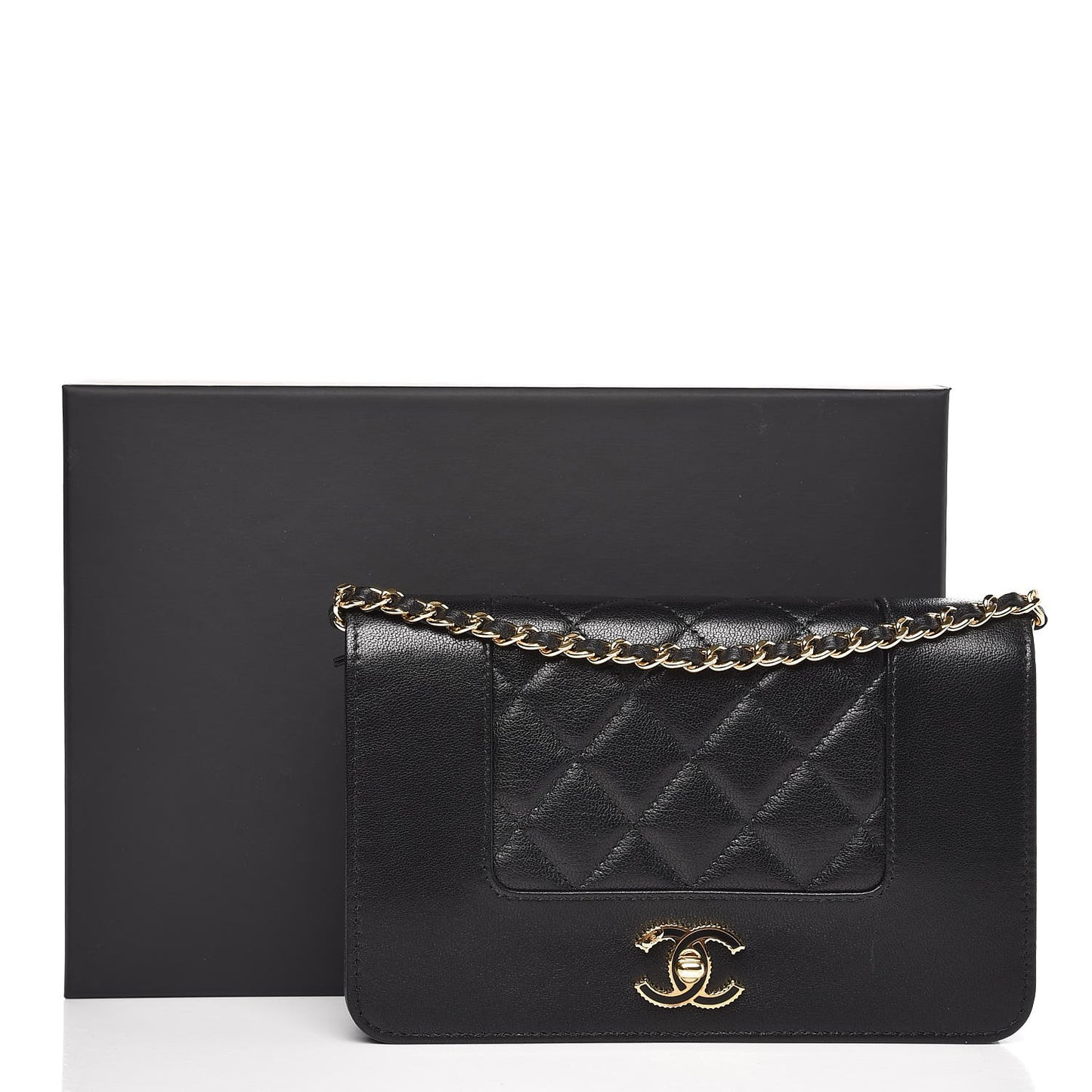 Sheepskin Quilted Mademoiselle Vintage Wallet On Chain WOC Black