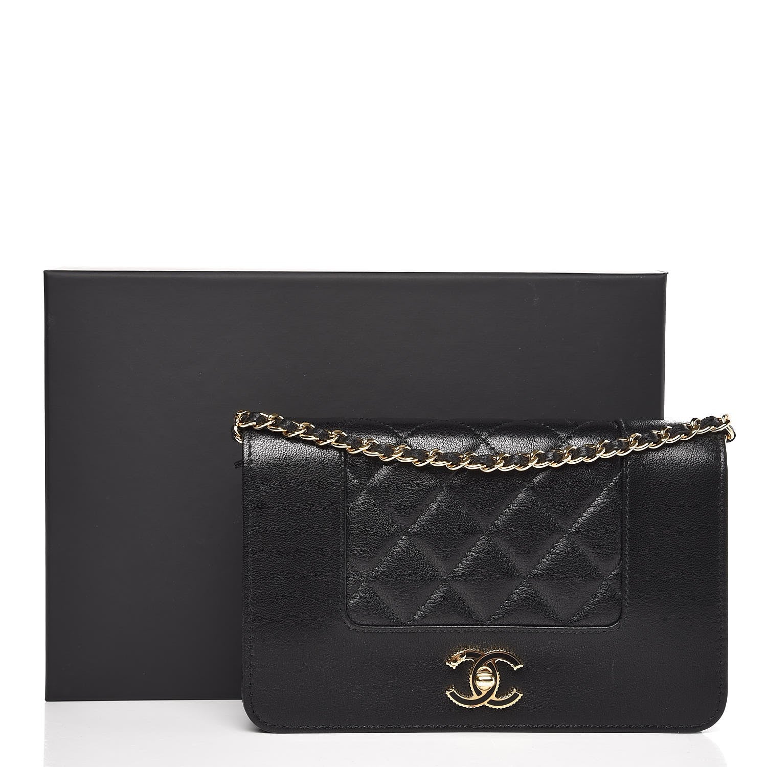 Chanel Sheepskin Quilted Mademoiselle Vintage Wallet On Chain WOC Black 9 of 10