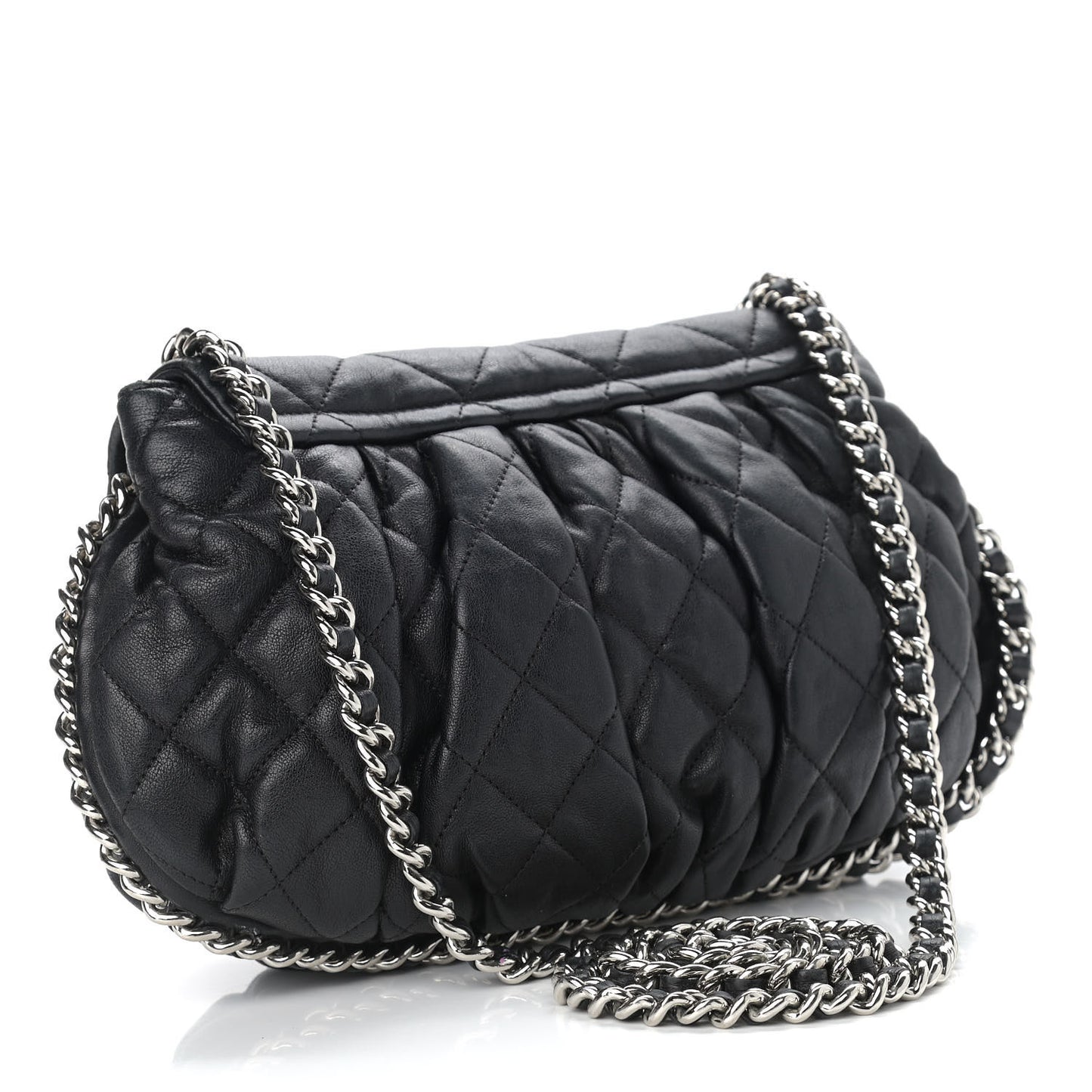 Washed Lambskin Quilted Medium Chain Around Messenger Black