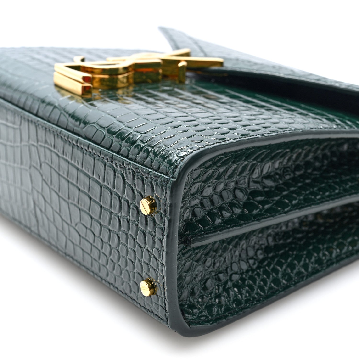 Saint Laurent Calfskin Crocodile Embossed Mini Classic Monogram Cassandra Top Handle Green 9 of 9