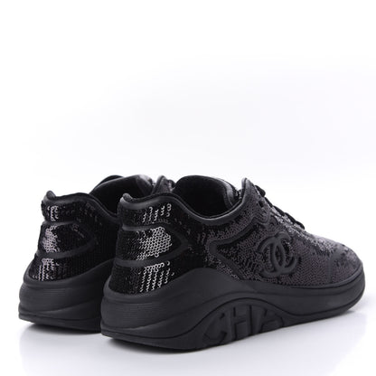 Chanel Sequin CC Sneakers 38.5 Black 4 of 10