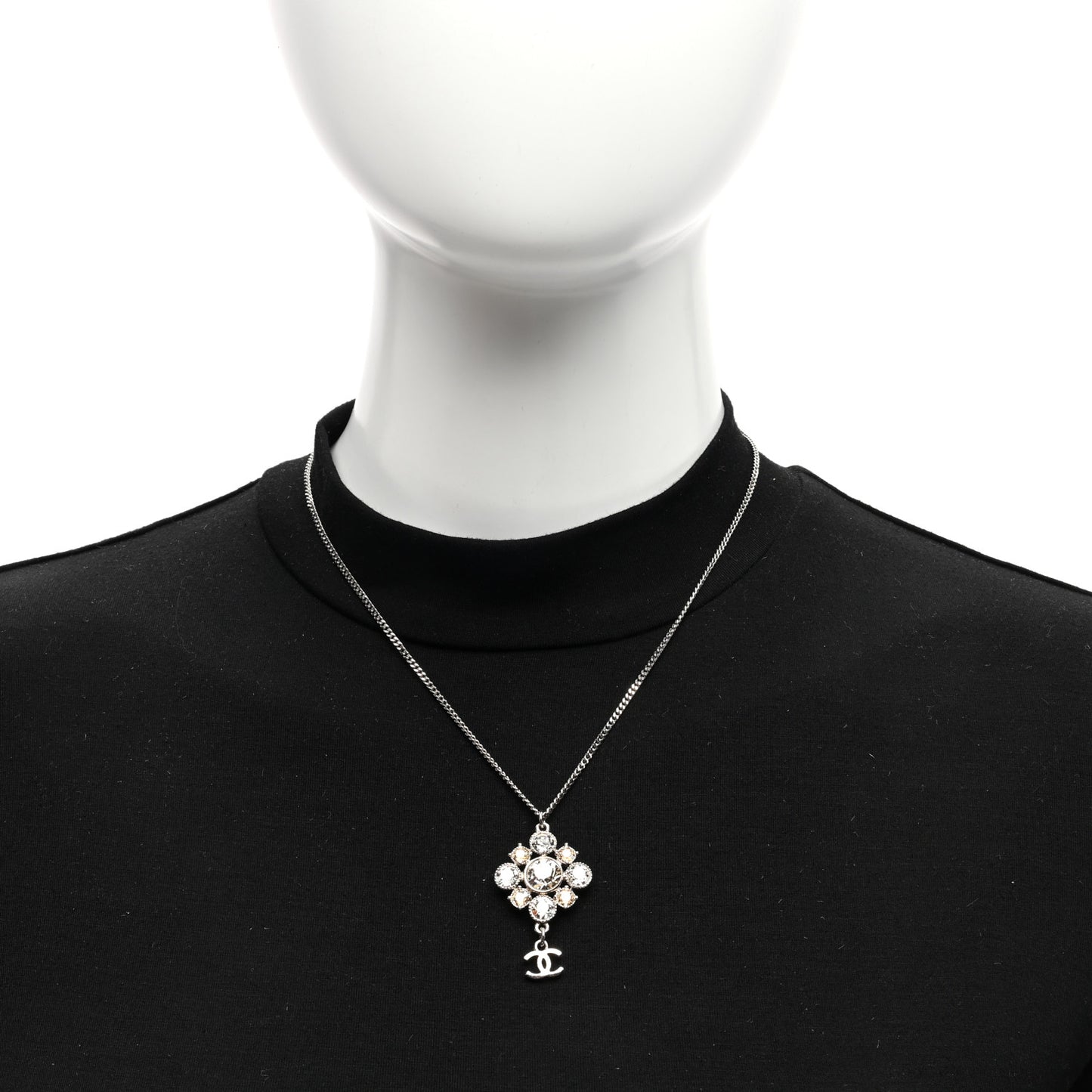 Crystal CC Drop Pendant Necklace Silver