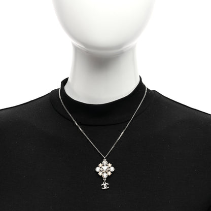 Chanel Crystal CC Drop Pendant Necklace Silver 2 of 5