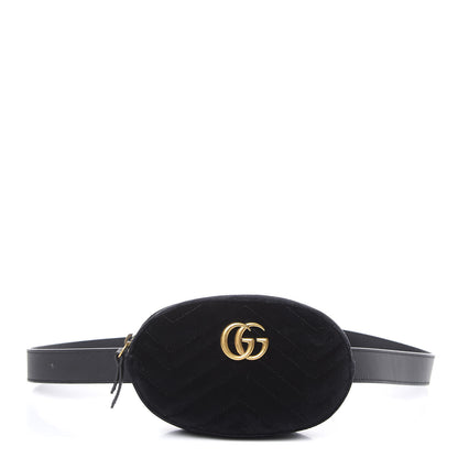 Gucci Velvet Matelasse GG Marmont Belt Bag 95 38 Black 1 of 10
