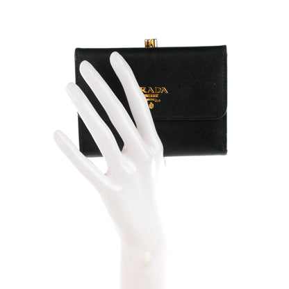 Prada Saffiano Metal Compact Kiss Lock Wallet Black 2 of 4