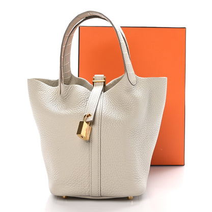 Hermes Taurillon Clemence Matte Alligator Picotin Lock Touch 18 PM Beton 13 of 13
