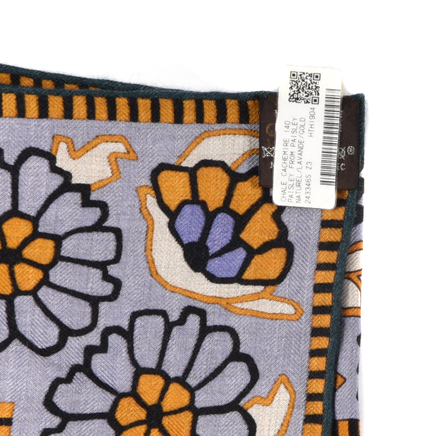 Hermes Cashmere Silk Paisley Shawl 140 Naturel Lavender Gold 3 of 3