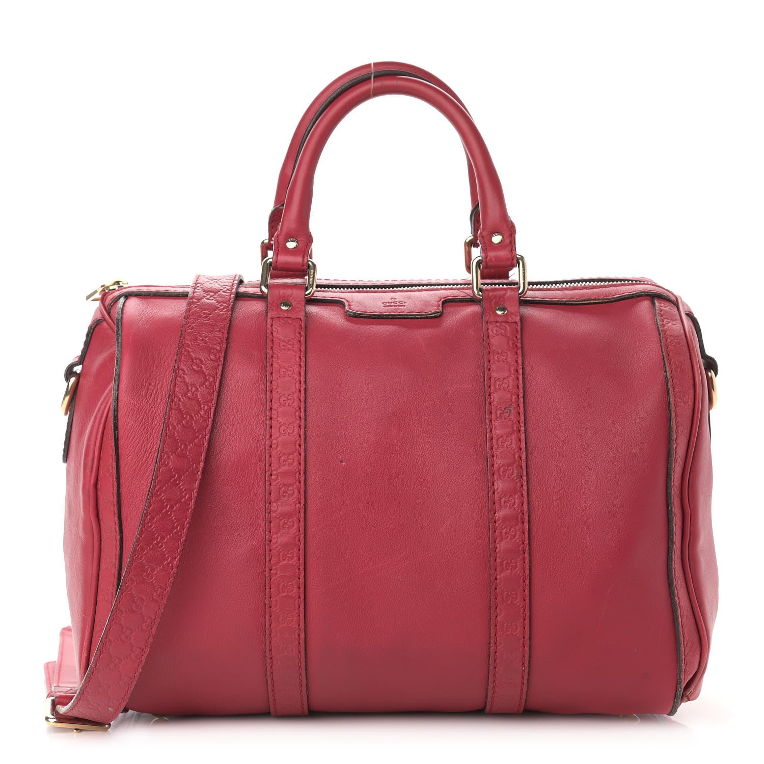 Gucci Calfskin Microguccissima Trim Medium Boston Raspberry Red 1 of 17