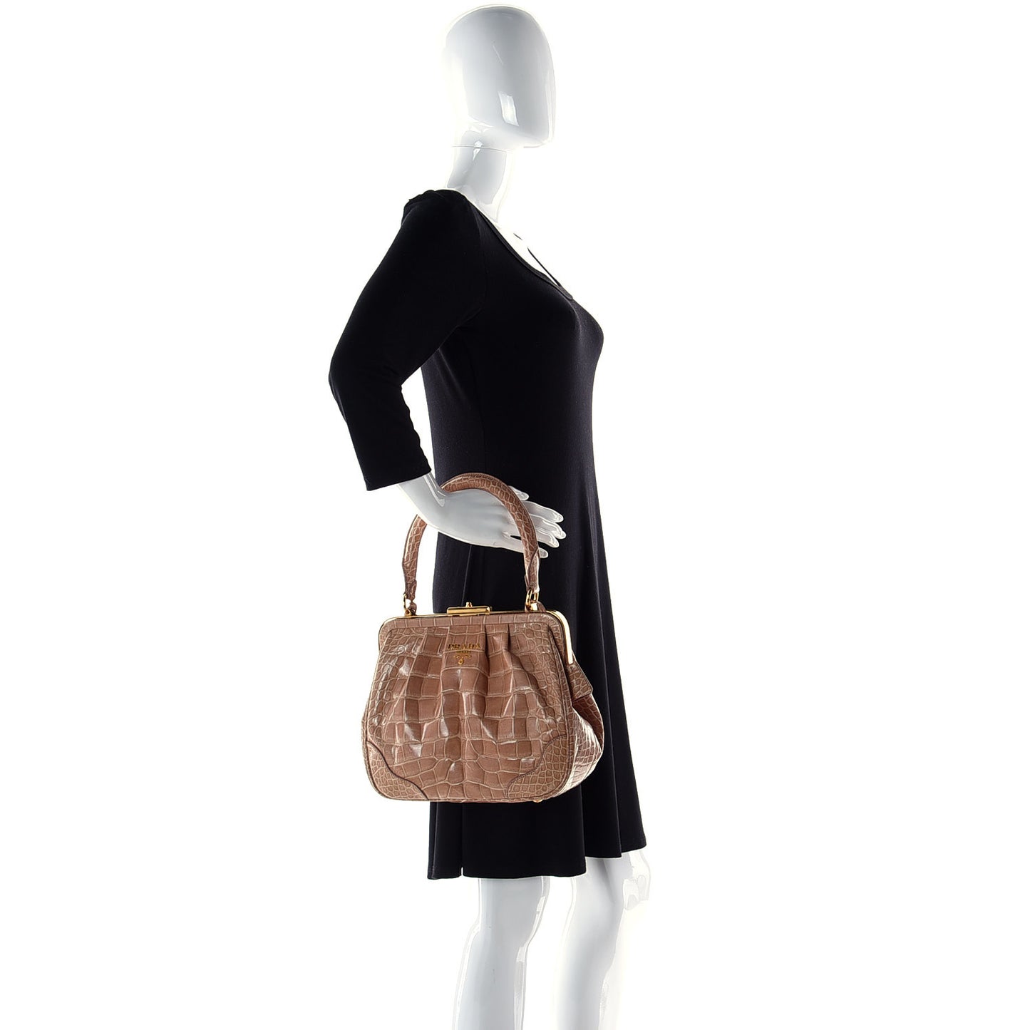 Crocodile Frame Shoulder Bag Brown