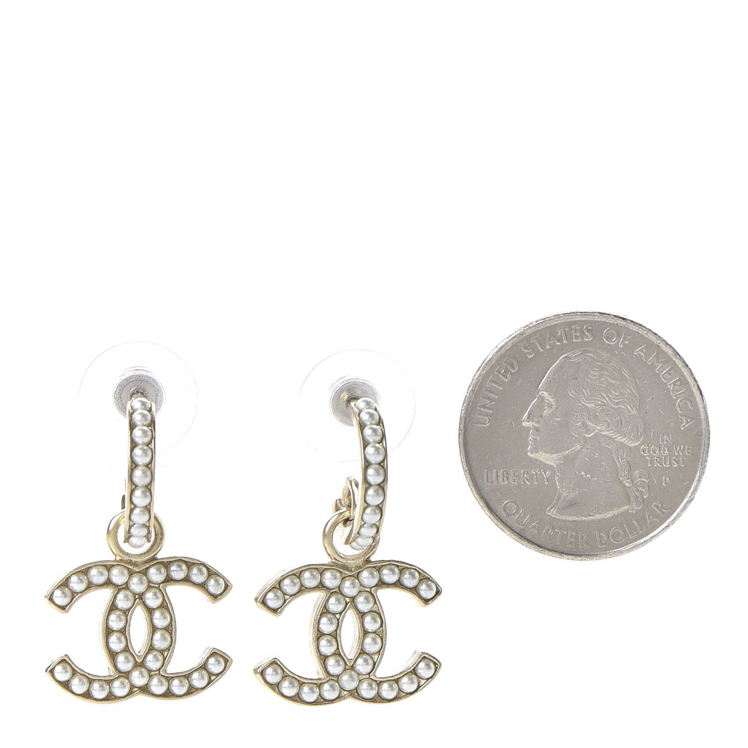 Chanel Pearl CC Hoop Drop Earring Gold 2 of 5