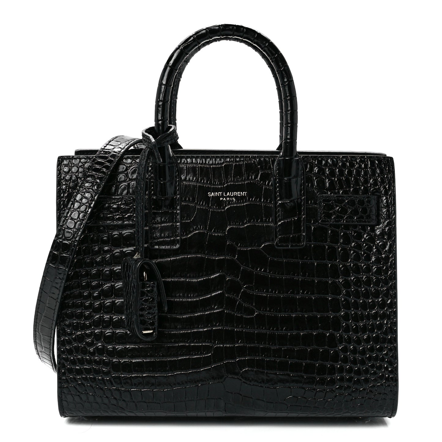 Calfskin Crocodile Embossed Nano Sac De Jour Black