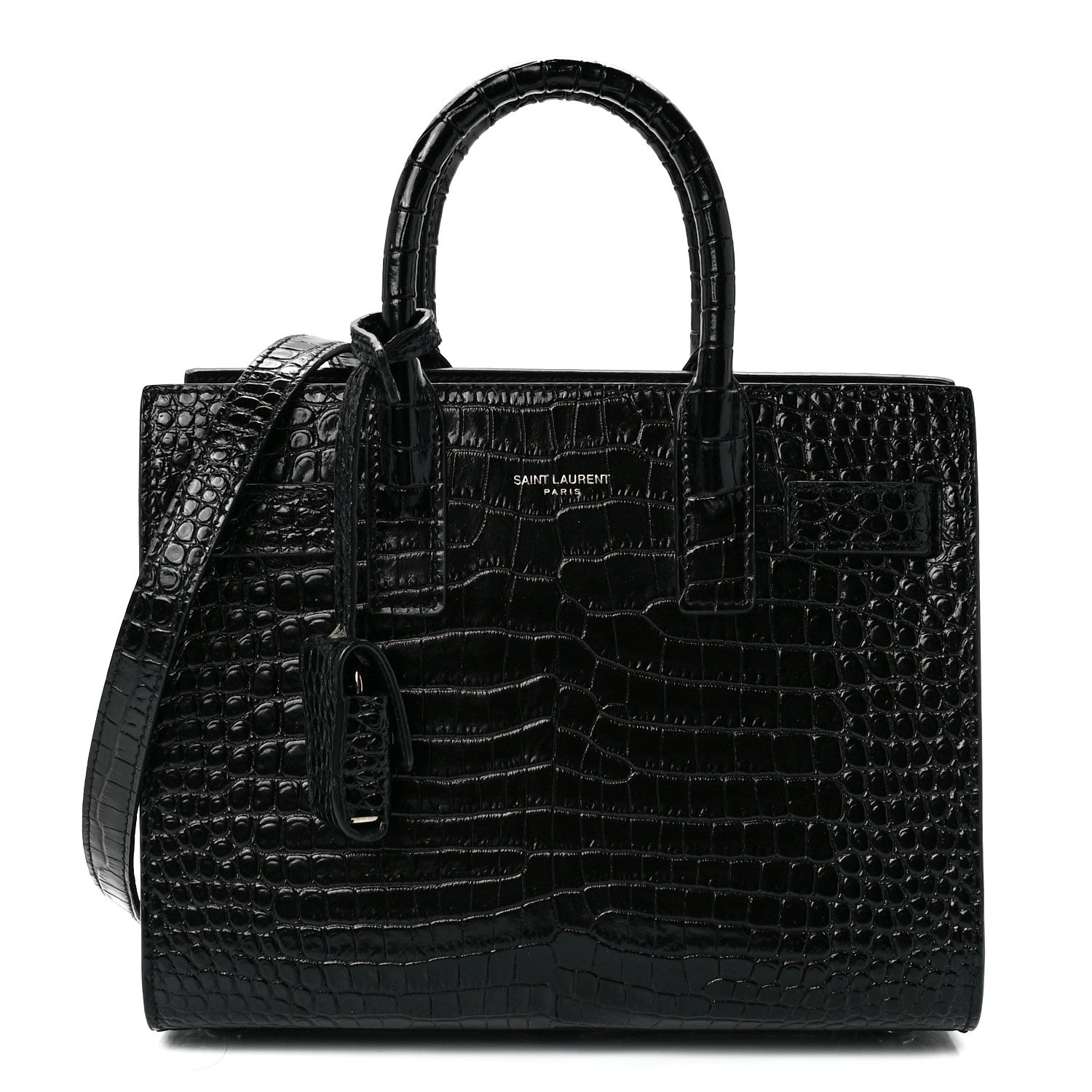 Saint Laurent Calfskin Crocodile Embossed Nano Sac De Jour Black 1 of 12