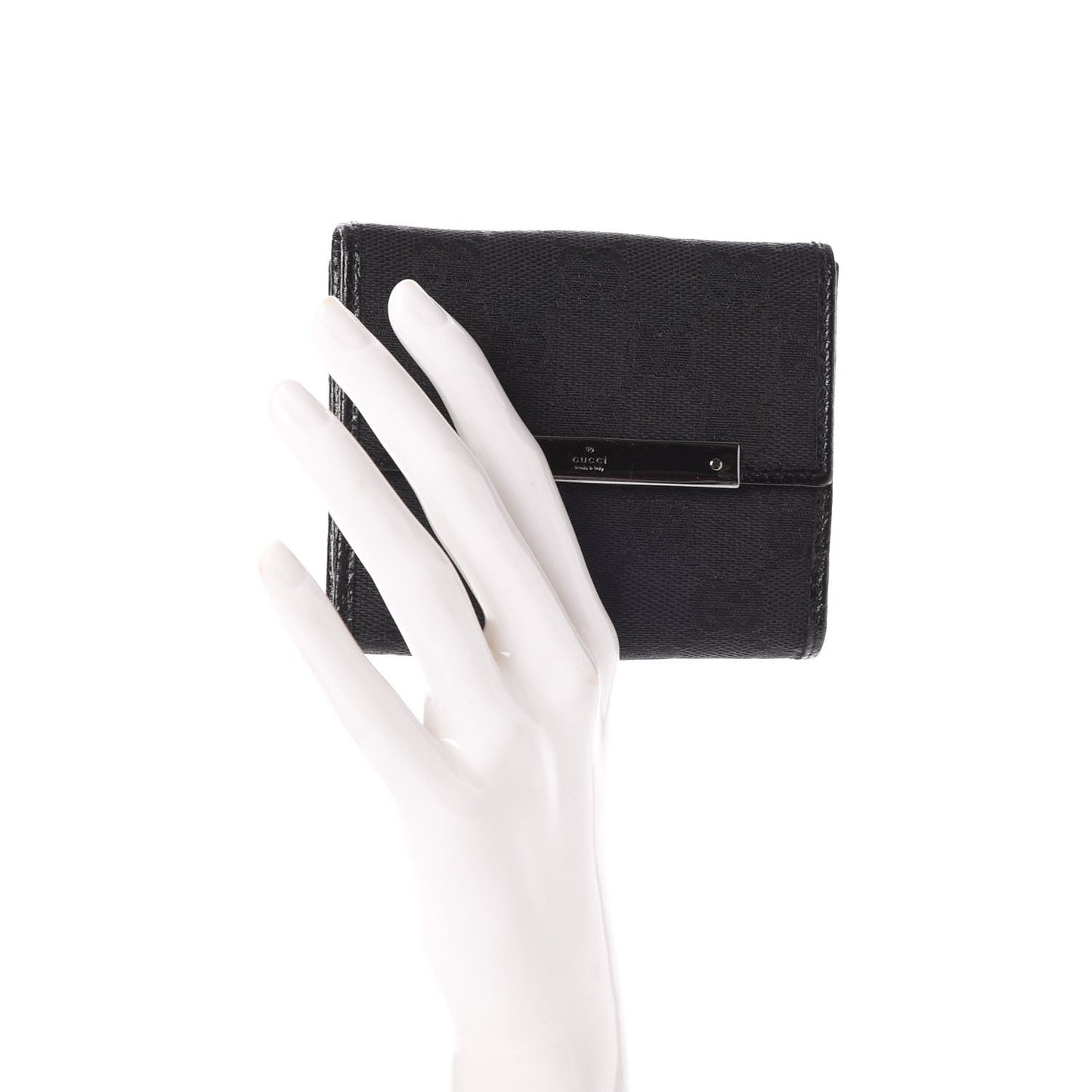 Monogram Textured Calfskin Metal Bar French Flap Wallet Black