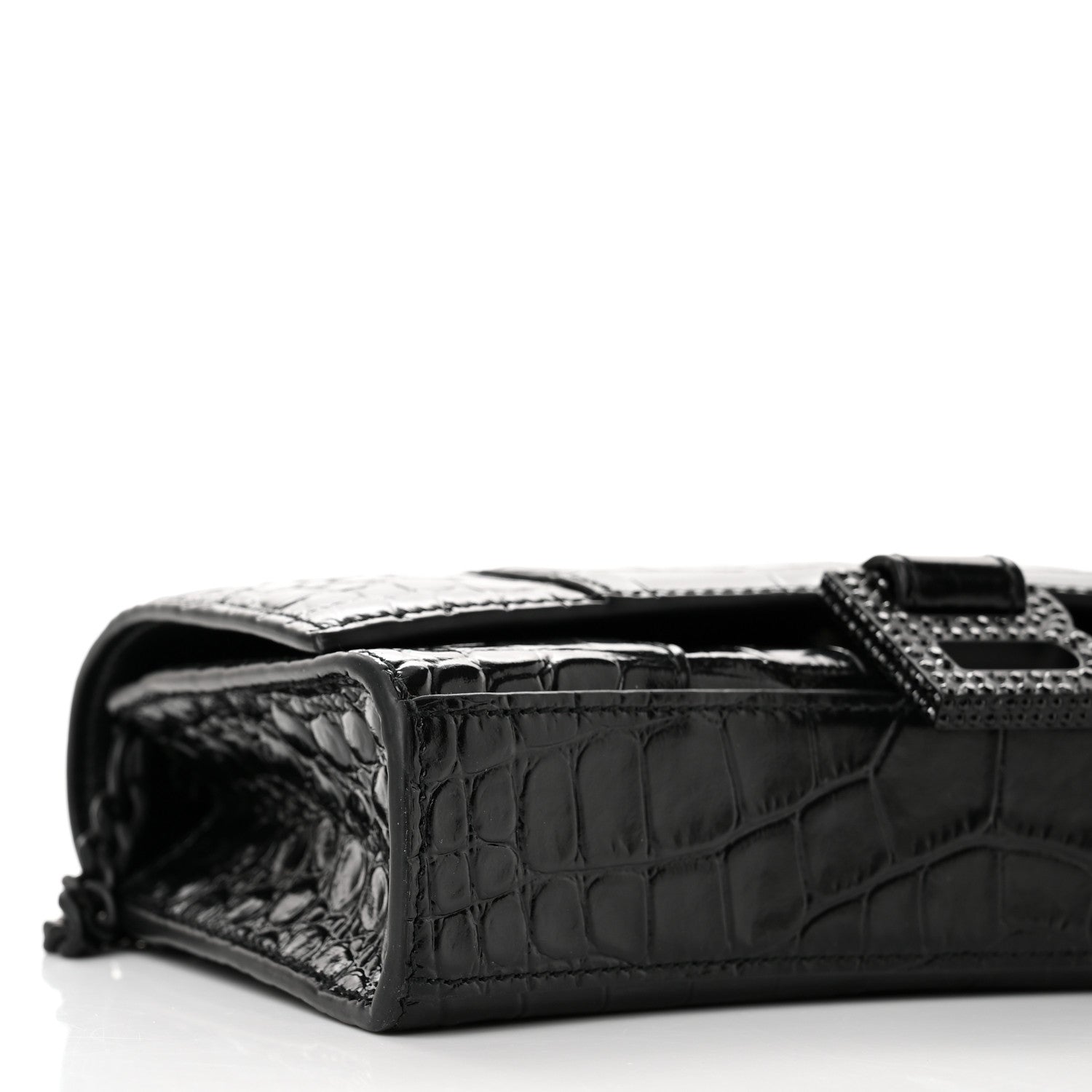 Balenciaga Shiny Calfskin Monochrome Crocodile Embossed Hourglass Chain Bag Black 8 of 9